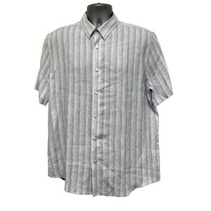 Baird McNutt Murano Mens Linen Striped White, Purple Short Sleeve Shirt‎ Sz L